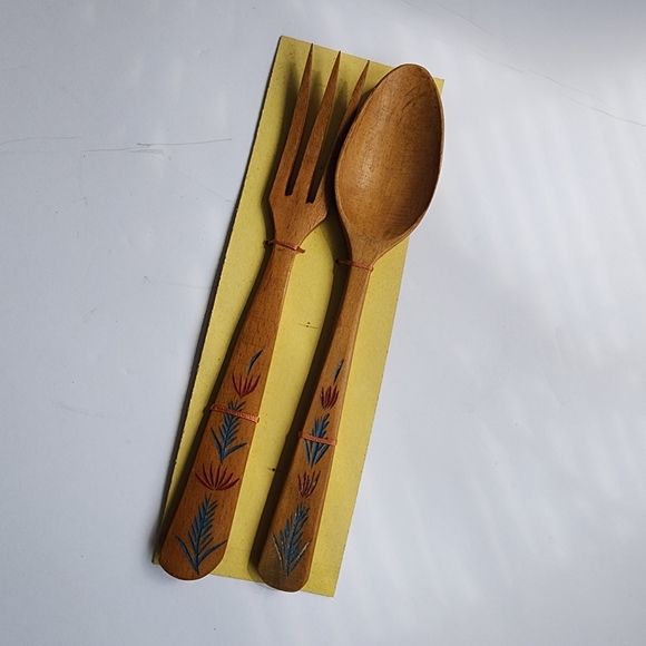 Wooden fork and spoon set vintage - Picture 6 of 6